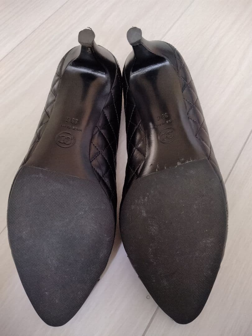 CHANEL Pumps Size 24cm 38 Calfskin High Heels Classic Style