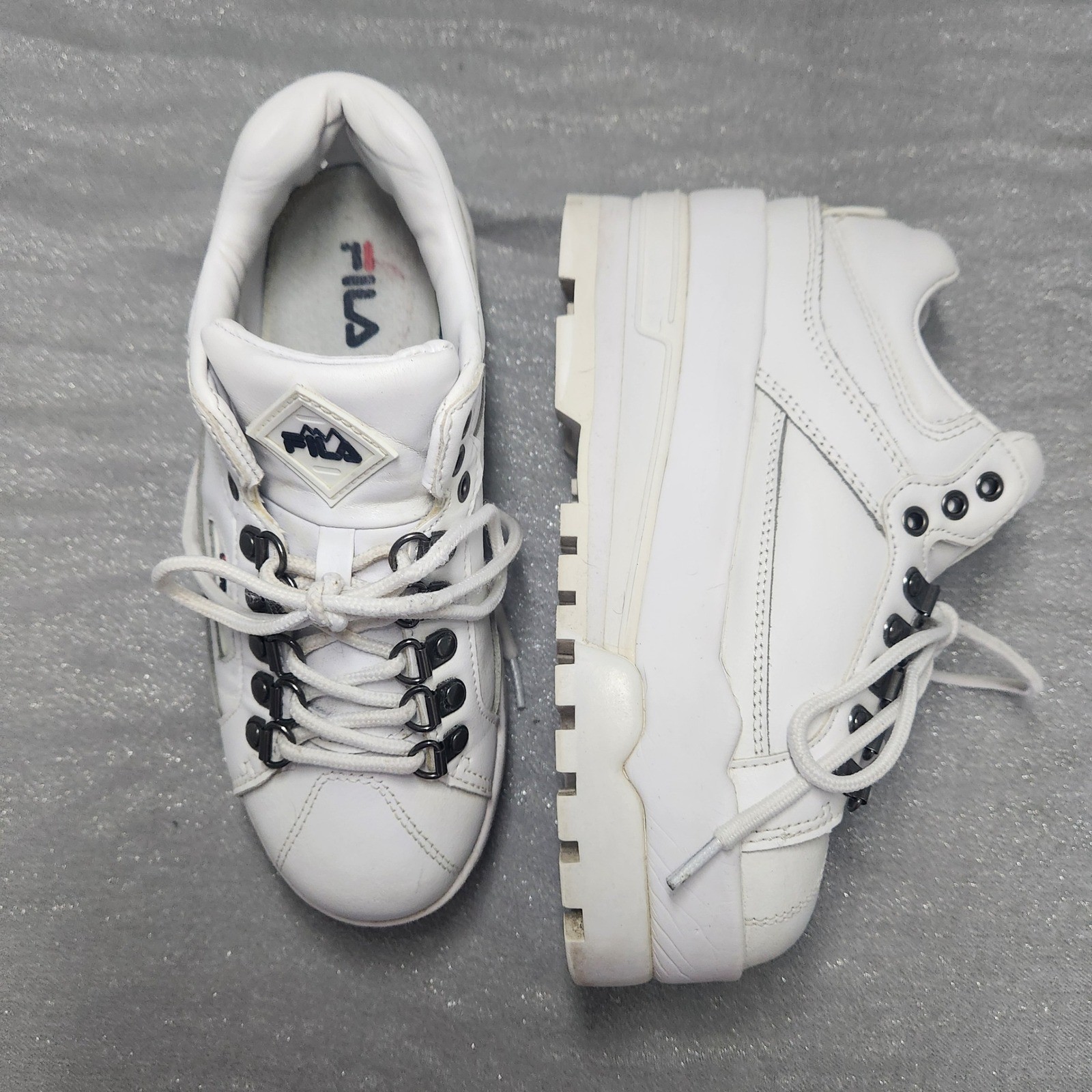 Fila White Trailblazers Platform Chunky D-Ring Sneakers Y2K Streetwear Gorpcore