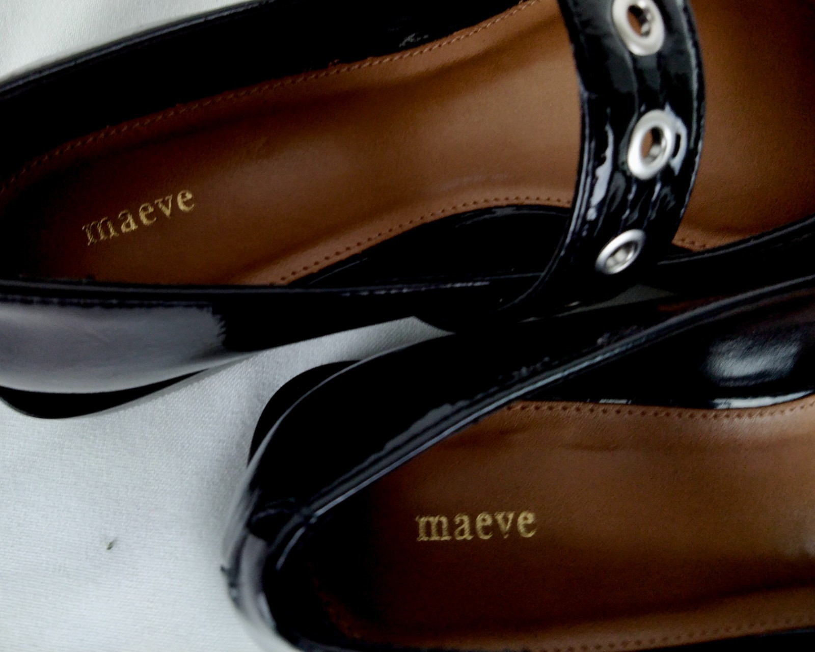 Maeve Pointed-Toe Moto Mary Jane Flats – Black Patent Leather – Size 38 US 7.5