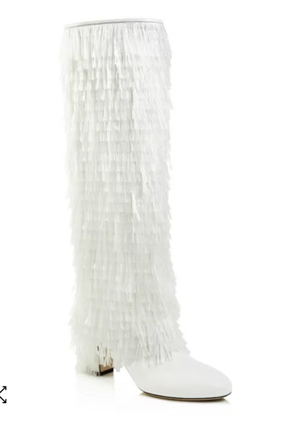 Jimmy Choo Magalie 65 White Fringed Boots Sizes 36.5 / 37 NEW WITH BOX