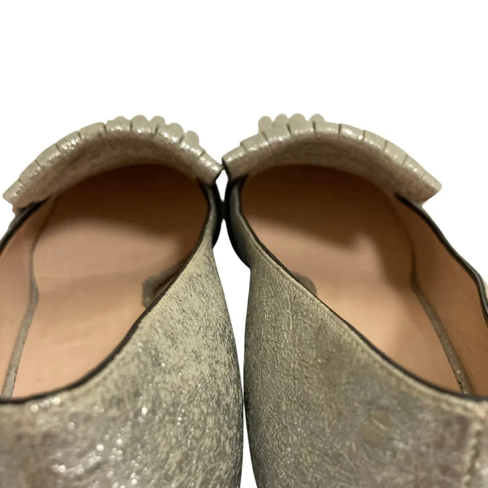 GUCCI GG Marmont Fringe Glitter Pumps Shoes Size 37 US 7 Silver Leather Used