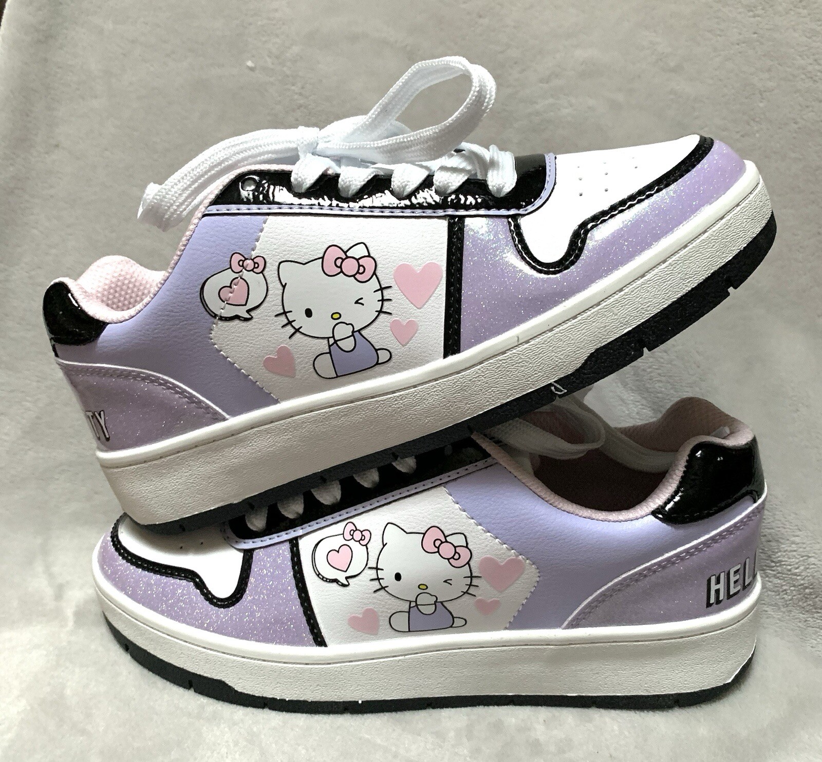 NEW Hello Kitty Women’s Lavender Sparkle Lace-Up Court Sneaker Shoes Size: 6