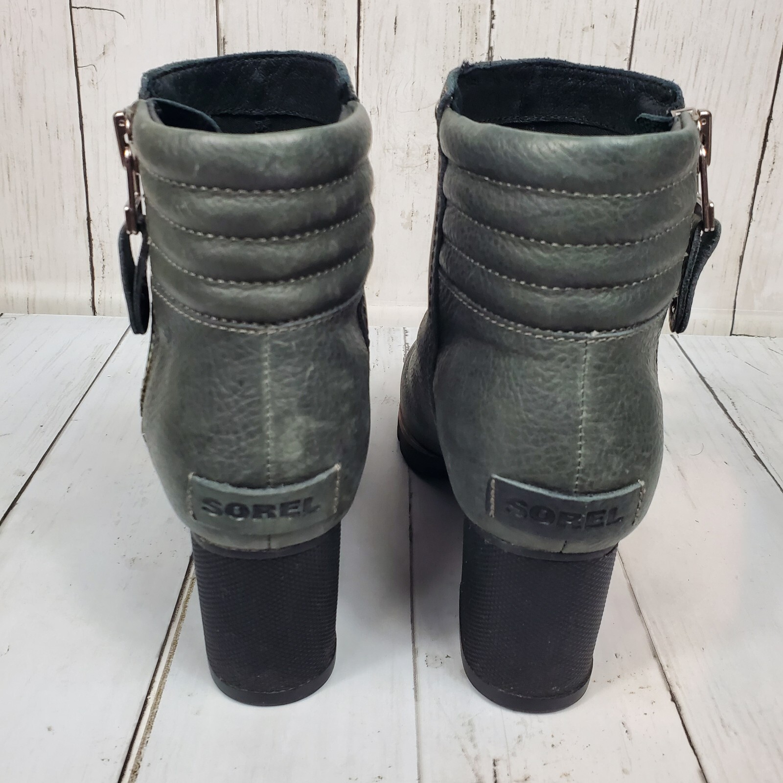 SOREL Danica Waterproof Ankle Bootie Sz 7.5 Gray Quarry Black Leather NL2547-052