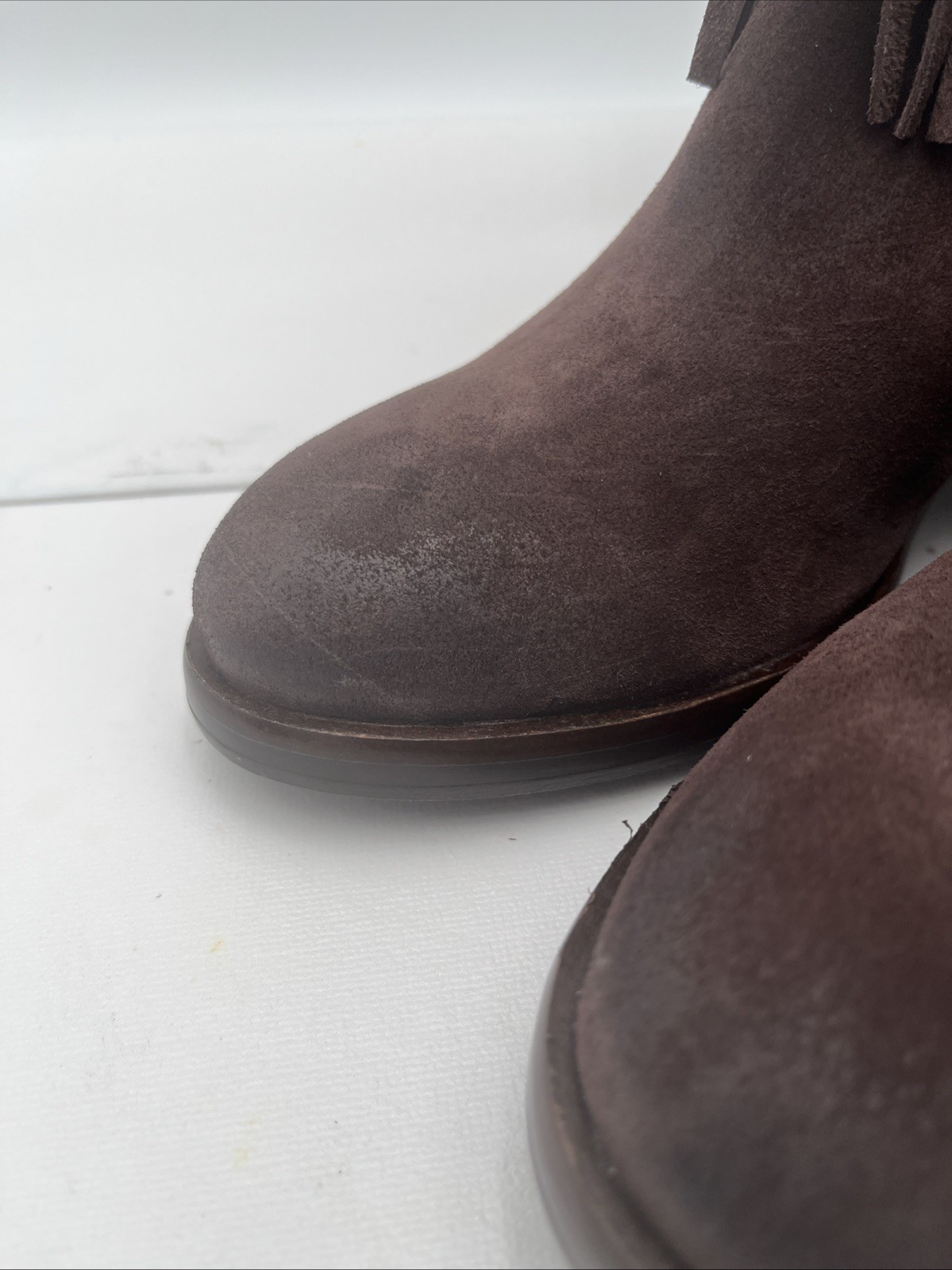 Lucky Brand Caleb Fringe Suede Boots Womens 9.5M Brown Western Bohemian Retro