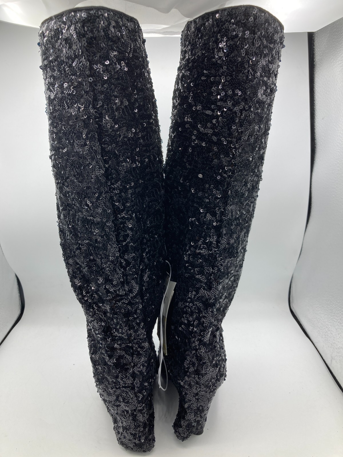 A New Day Abba Black Sequin Covered Foldover Knee High Evening Boots — Size 6.5