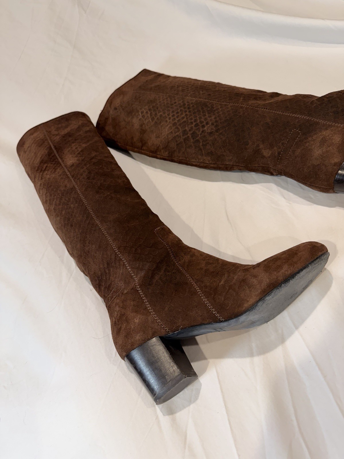 Lanvin Vintage Brown Crocodile Suede Knee High Boots – Size 37