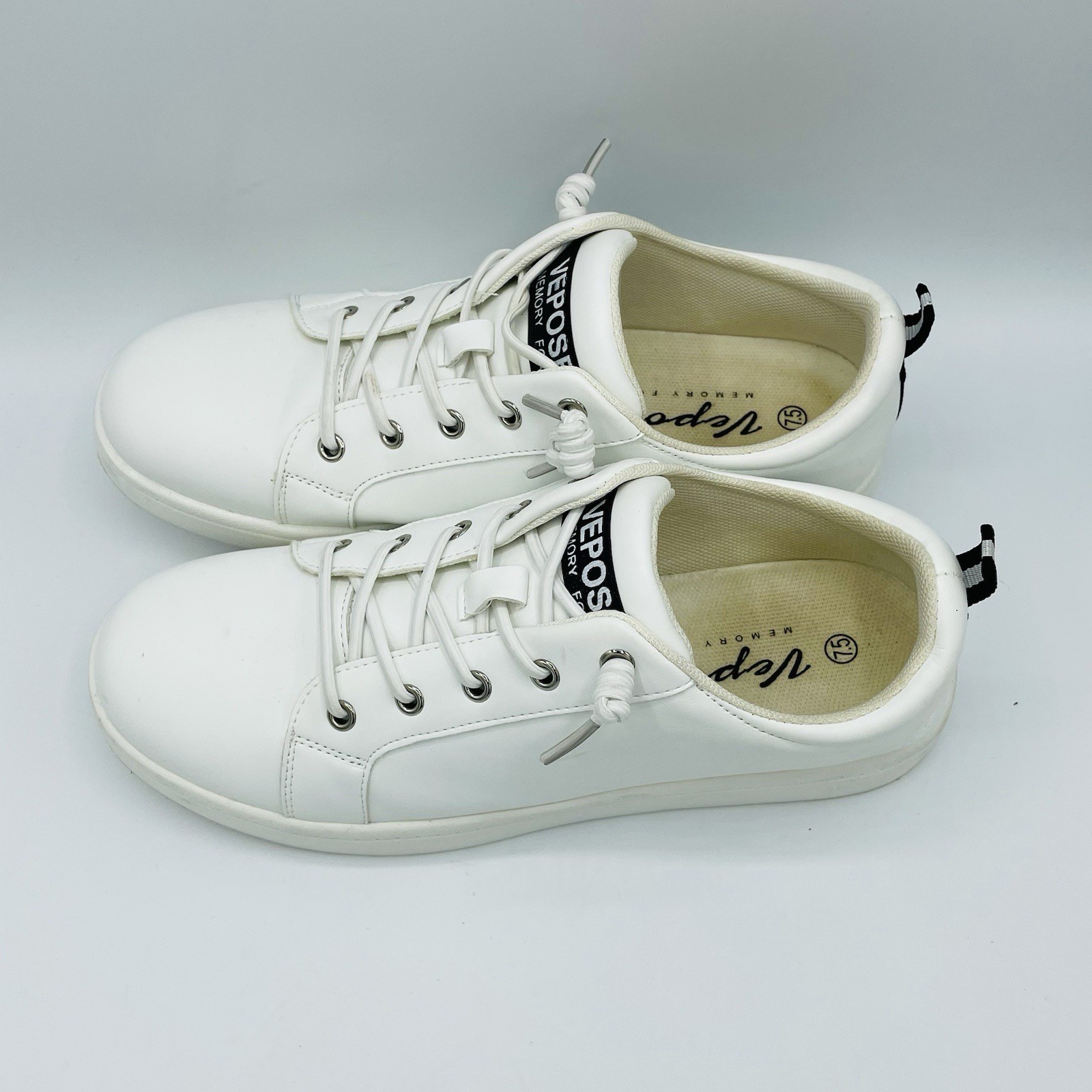 Womens Size 7.5 Vepose Shoes White Elastic Lace Up Slip On Comfort Sneakers