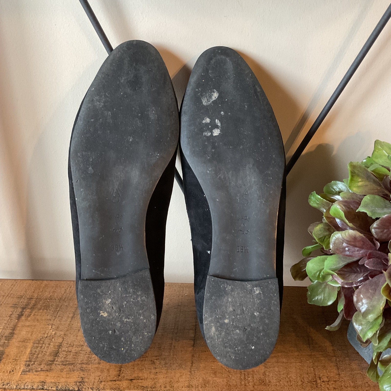 A. Soliani Como Strap Black Suede Mary Jane Ballet Flats Size 38.5 Made in Italy