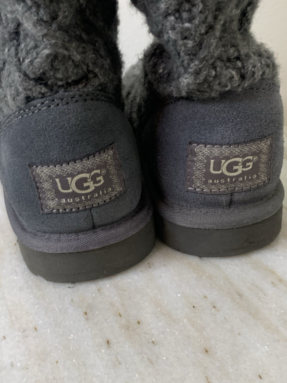 UGG 3066 Lattice Cardy Gray Sz 7 Sweater Knit Button Winter Sock Boots Womens
