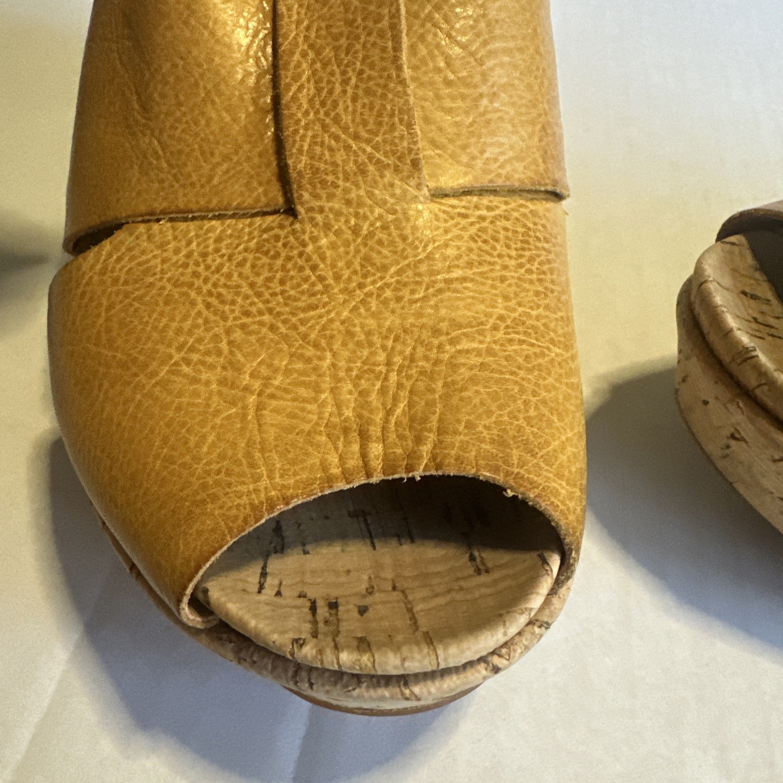 Kork Ease Alex Sandal Size 6 M Yellow Leather Wedge Cork 3 1/4 Inch Heel