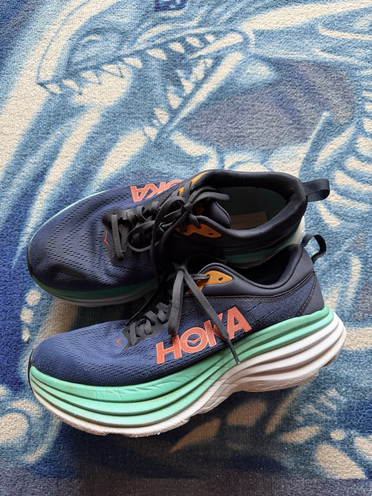 Hoka One One Bondi 8 Wide Shoes Womens 8.5 D Blue Running Cushioned Sneakers