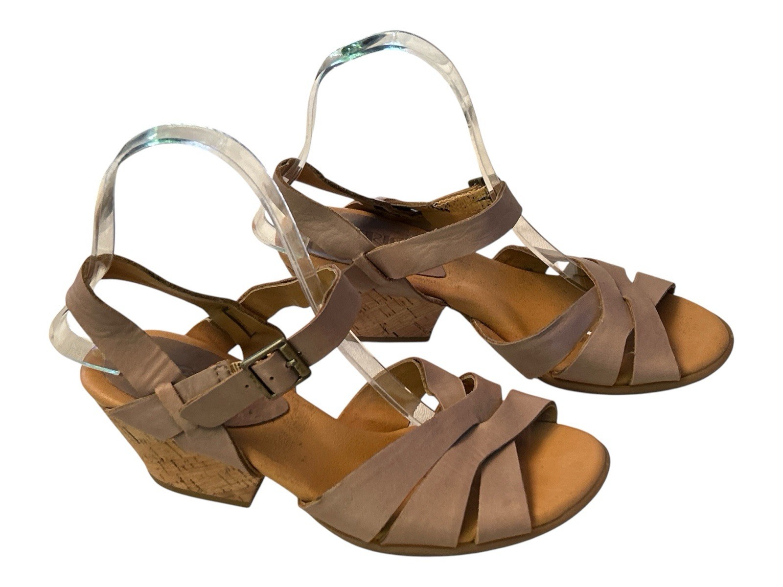 Korks by Kork-Ease Nadim Block Heel Taupe Leather Sandal Women’s Size 7
