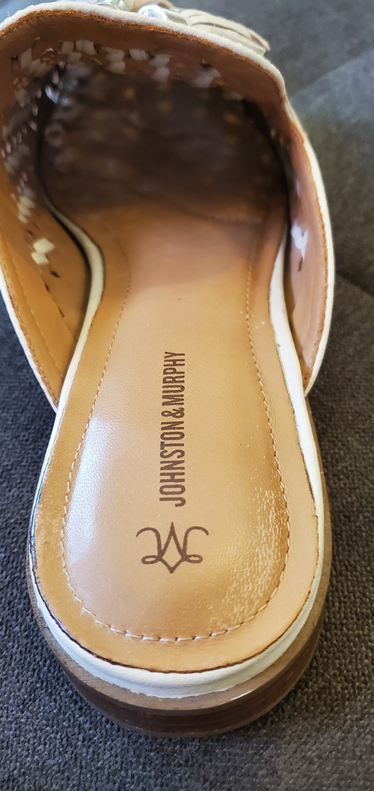 Johnston & Murphy Ali Woven Leather Tassel Mules Slides Bone Shoes 8.5