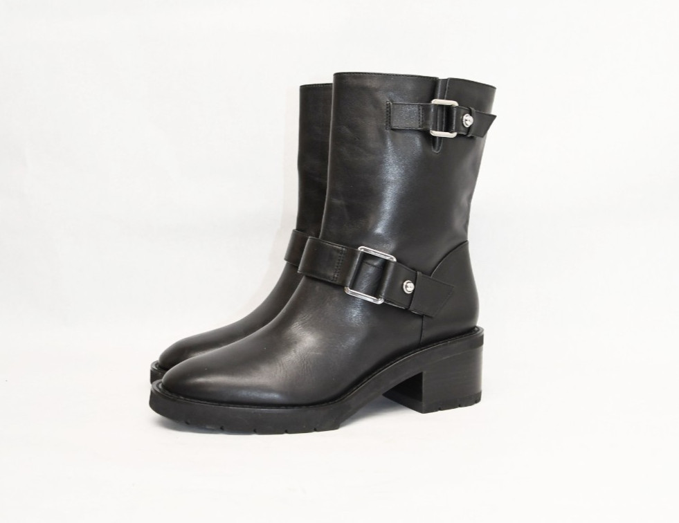 NEW $700 STUART WEITZMAN Boulevard Moto Boots Leather Black Chunky 7.5 US (A4)