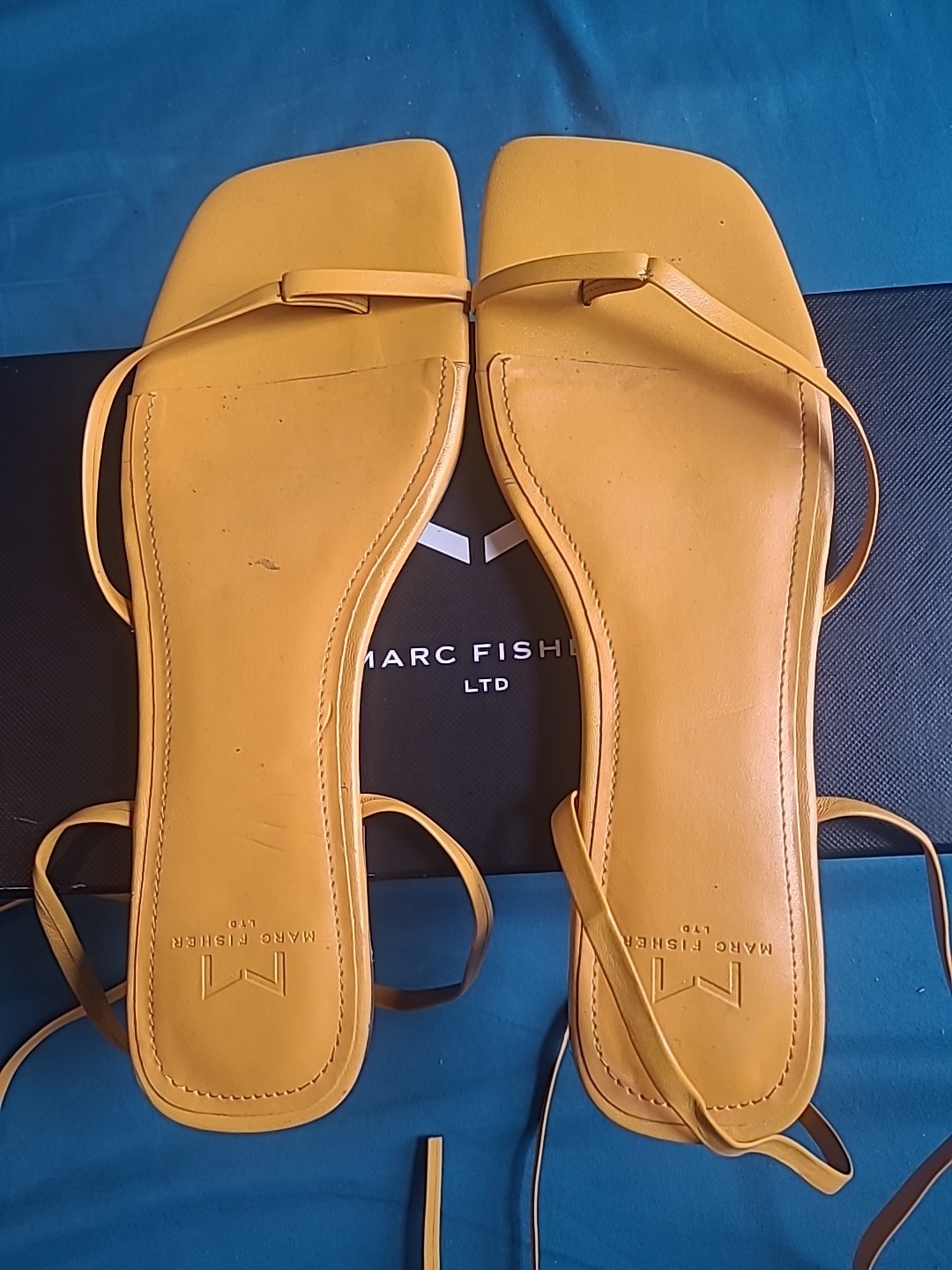 Marc Fisher Ltd Mireya Orange 800 Size 8.5 W Leather Flap Ankle Wrap Sandals