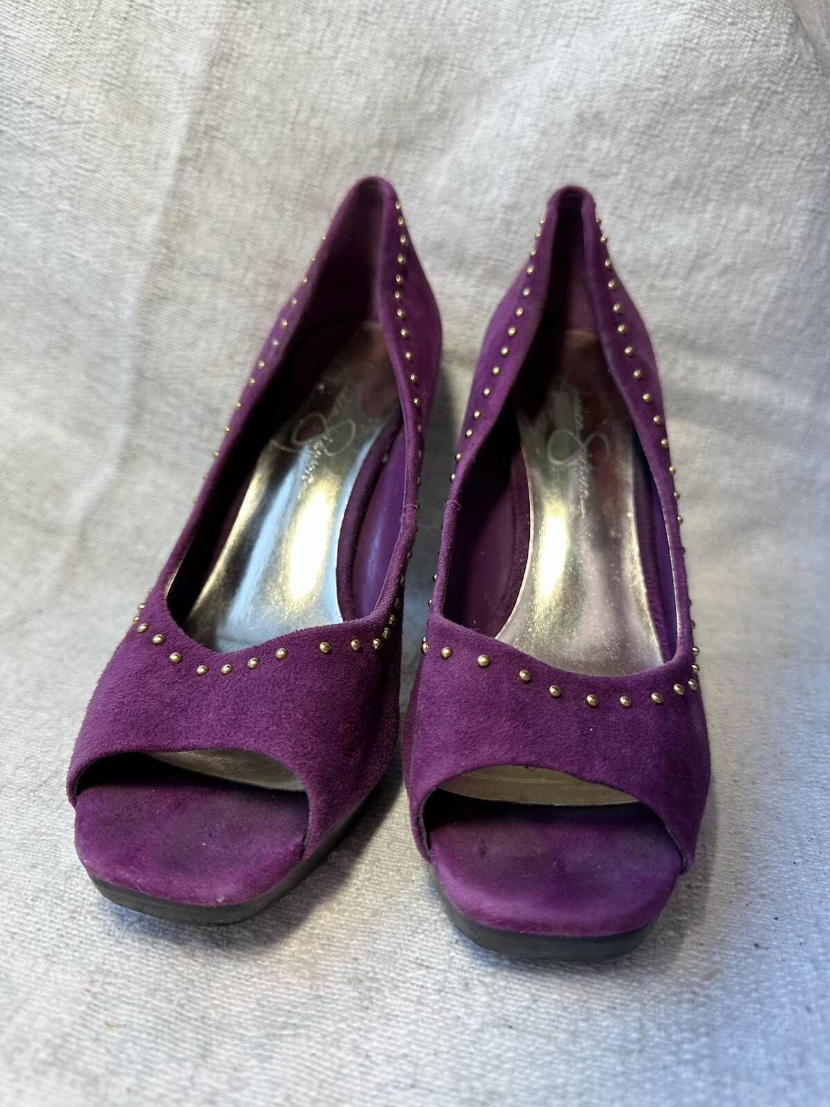 Jessica Simpson Womens Purple Suede Platform Peep Toe Pumps Sz 6.5 Pre-owned