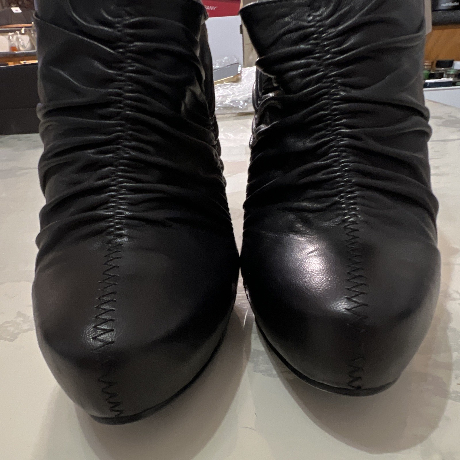 Basconi Women’s Black Leather Ankle Bootie Round Toe Zip, US 9 EU 40
