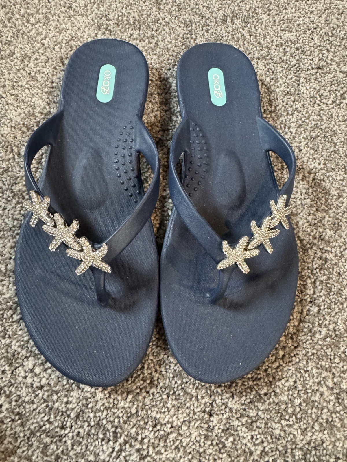 EUC Oka-B Ryann Flip Flop beach themed sandals crystal-encrusted starfish charm