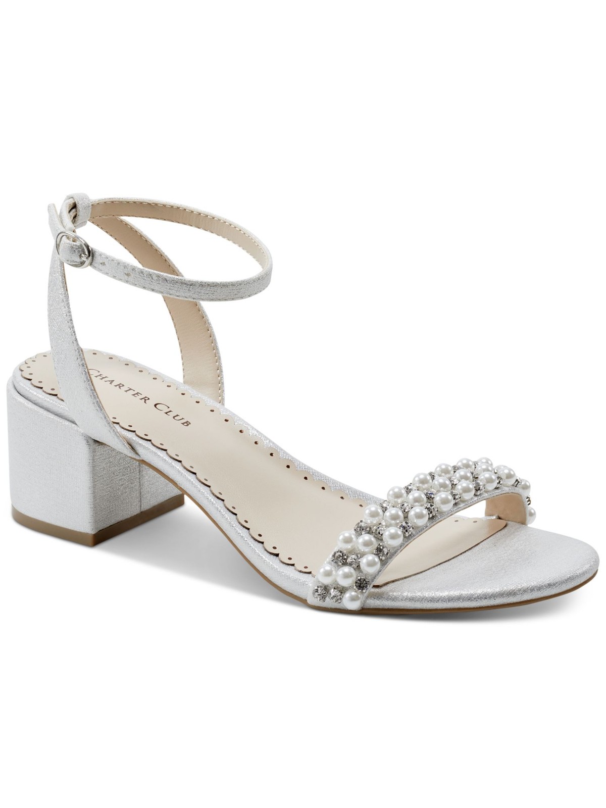 CHARTER CLUB Womens Silver Amara Open Toe Block Heel Heeled Sandal 8.5 M
