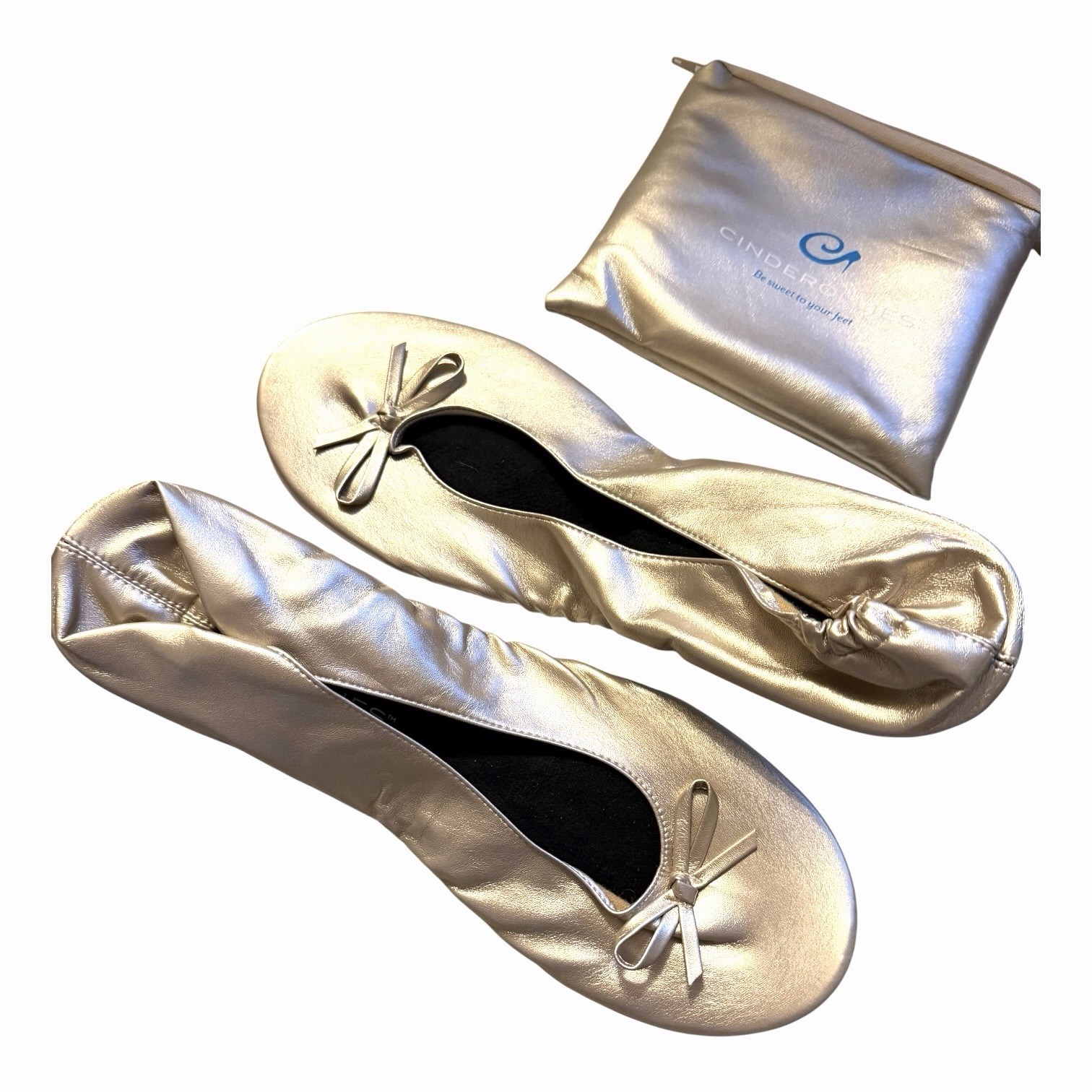 Cinderollies Foldable Ballet Slippers GOLD Sz 7.5-8.5 Bridal Comfort Flats Shoes