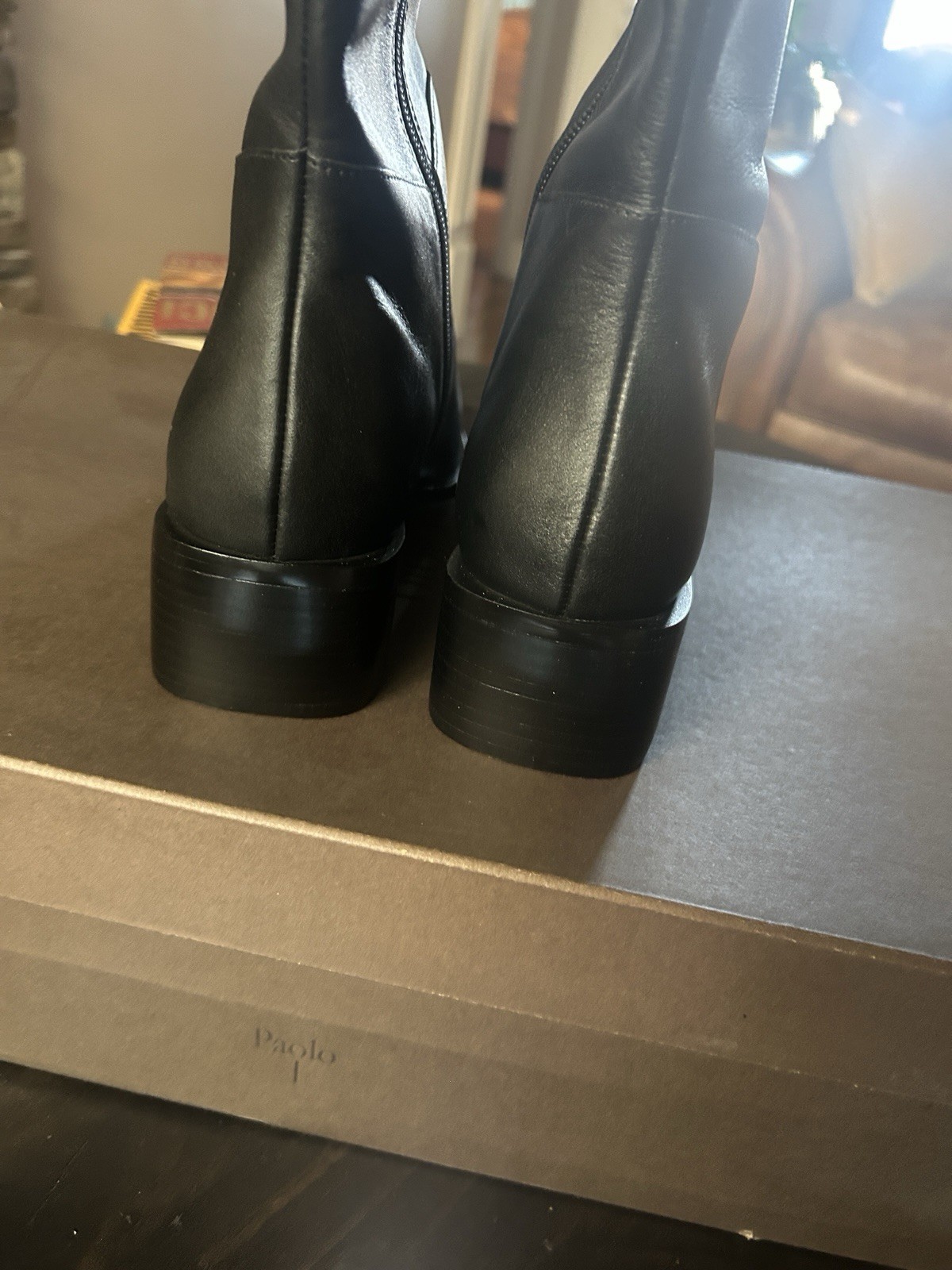 Linea Paolo Black Leather Knee High Riding Boots Square Toe Zip Women 9.5 M
