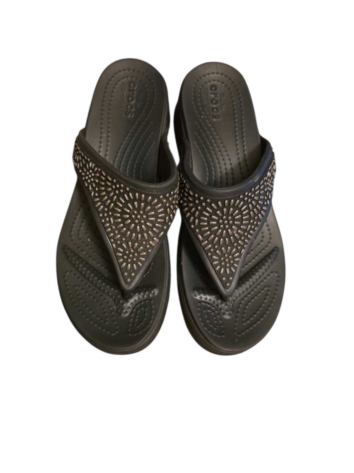 CROCS Dual Comfort Monterey Diamante Wedge Flip Flops Black Women 9 Y2K Resort