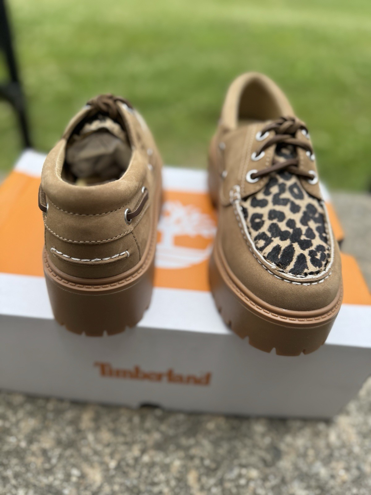 Timberland Stone Street Boat Shoe Beige Nubuck Animal Print Women’s 8 M