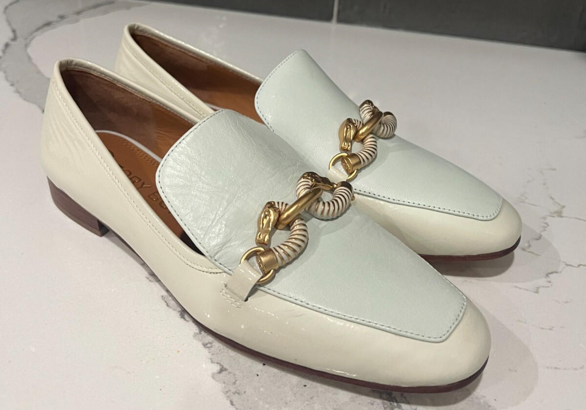 TORY BURCH Jessa LOAFER Equestrian Logo Tumbled Leather NEW Green Cream Sz 8M