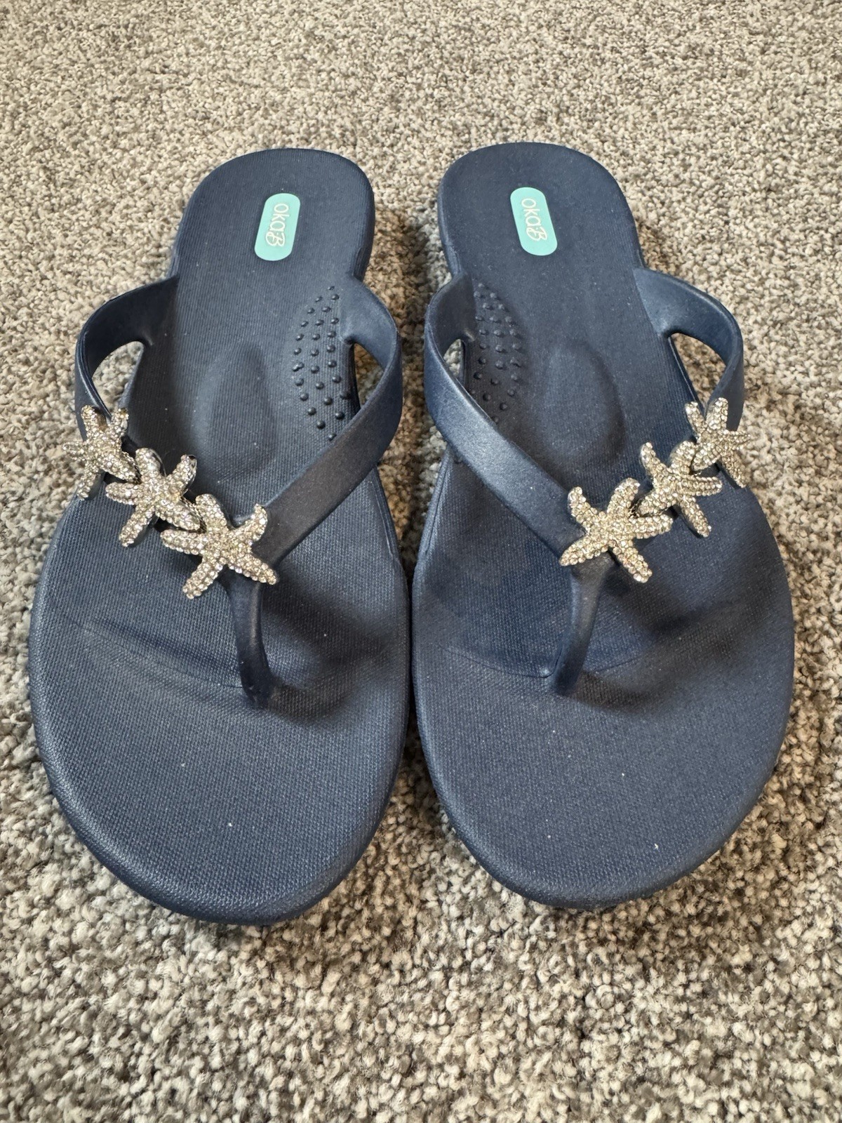 EUC Oka-B Ryann Flip Flop beach themed sandals crystal-encrusted starfish charm
