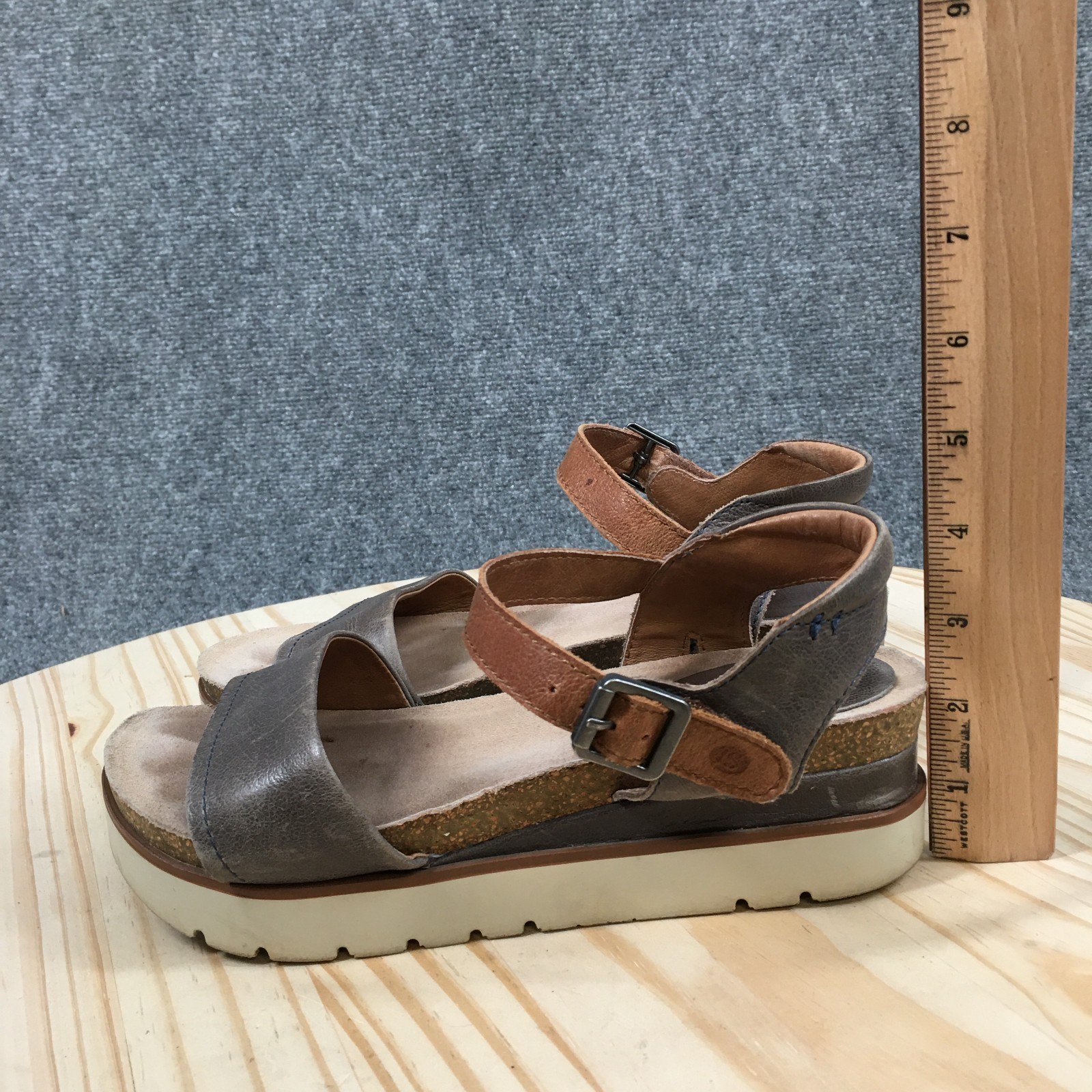 Josef Seibel Clea 01 Sandals Womens 38 Platform Ankle Strap Wedge Brown Gray