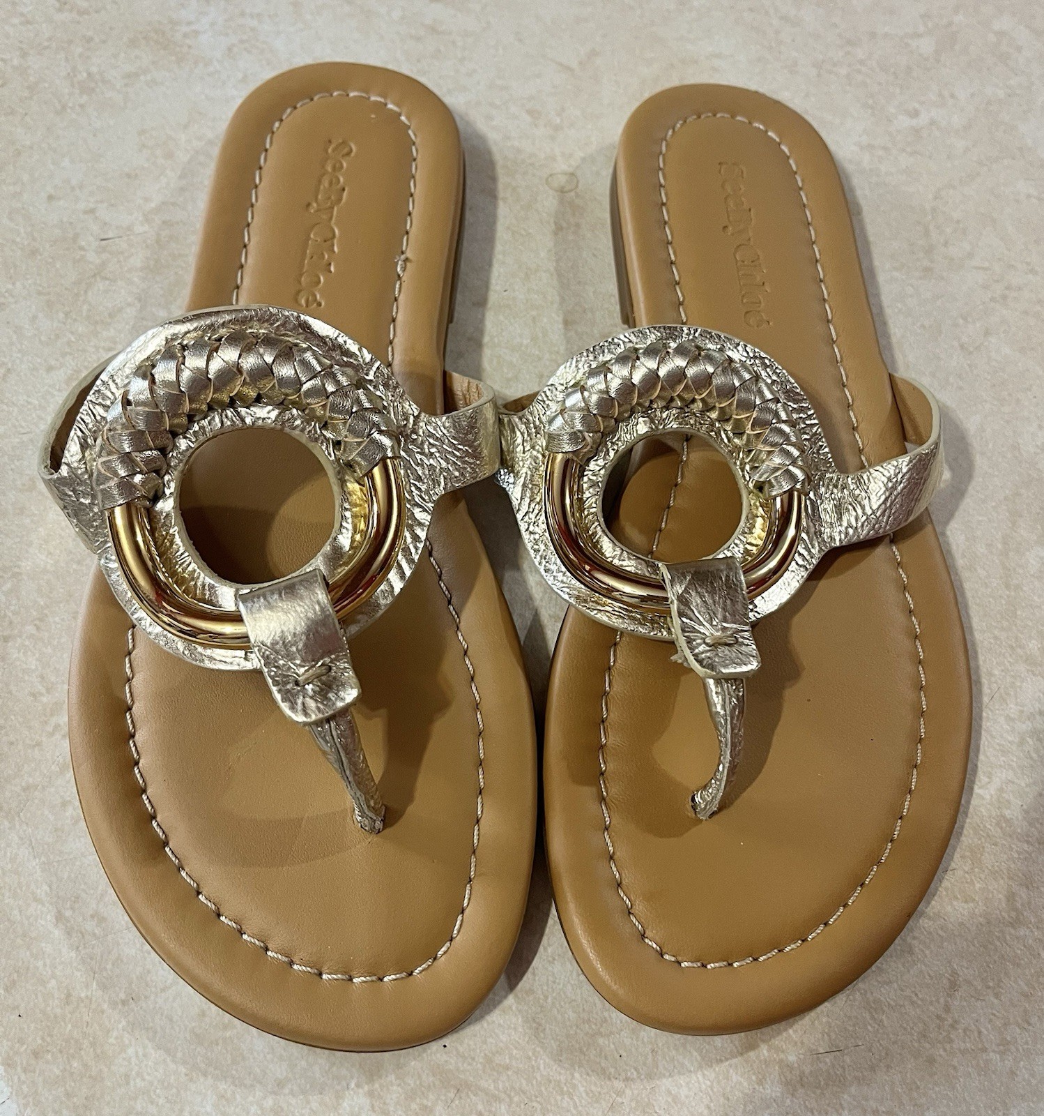 See by Chloe Sandals Size US 6/EU 36 Hana Flip Flop Metallic BNWOB