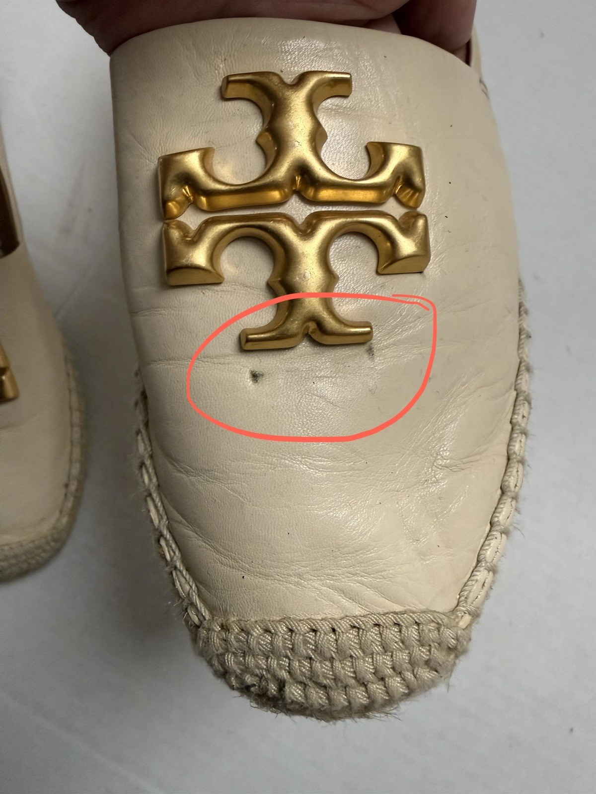Tory Burch 7 M Eleanor Espadrilles Leather Flats Cream Preowned – Some Wear