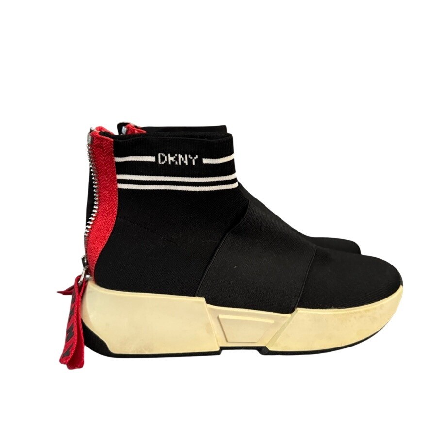 DKNY Womens Madi High Top Sock Sneakers Black Red Zip Platform K3946606 Size 12
