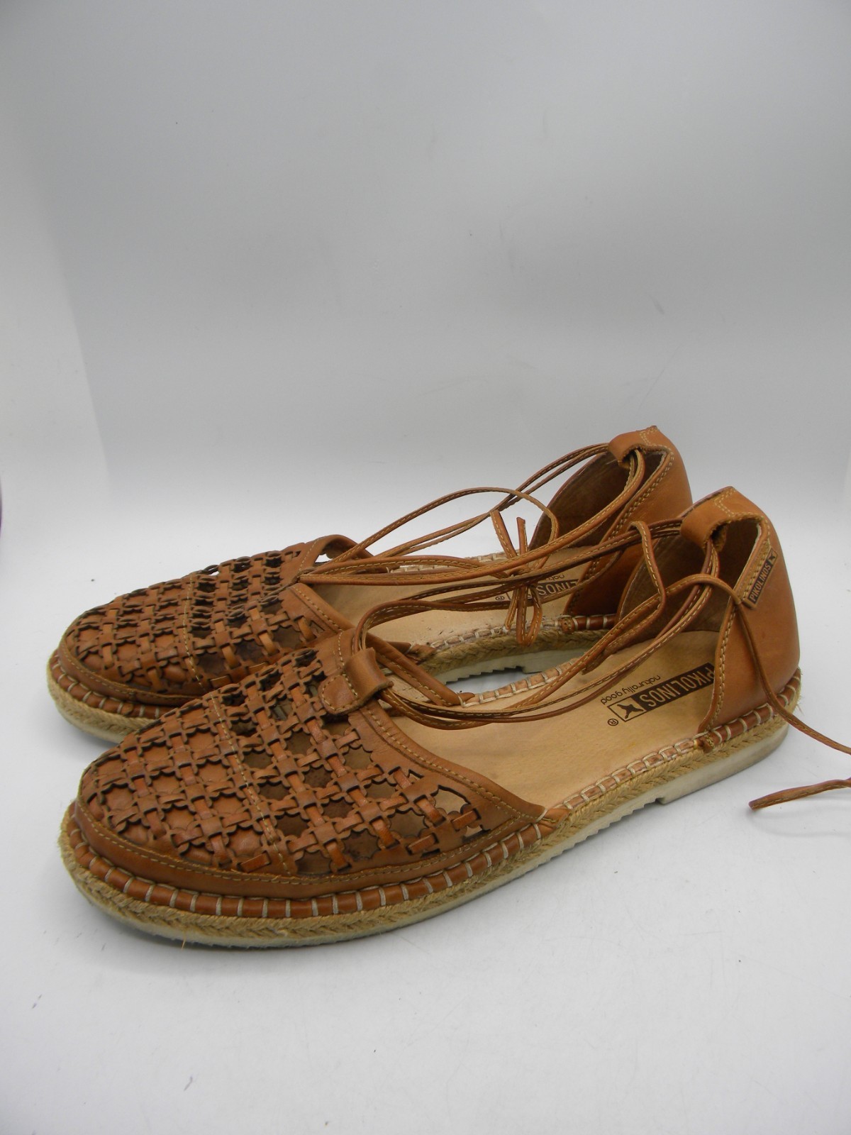 PIKOLINOS Cadamunt Brandy Leather Ankle Wrap Espadrille Size 40