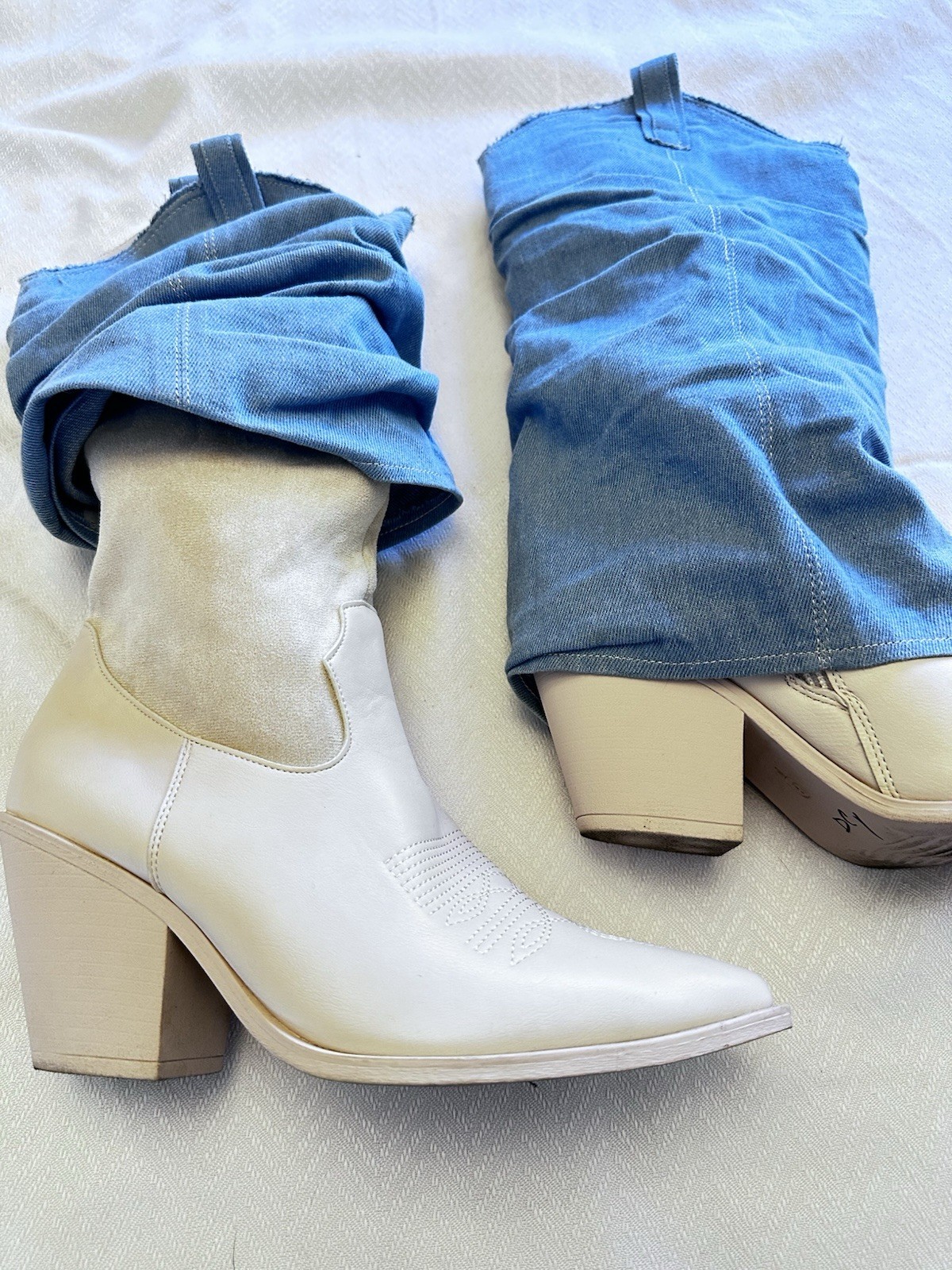 Abata Shoes Prairie Girl Womens Cream Trendy Denim Covered Cowgirl Boots Size 8