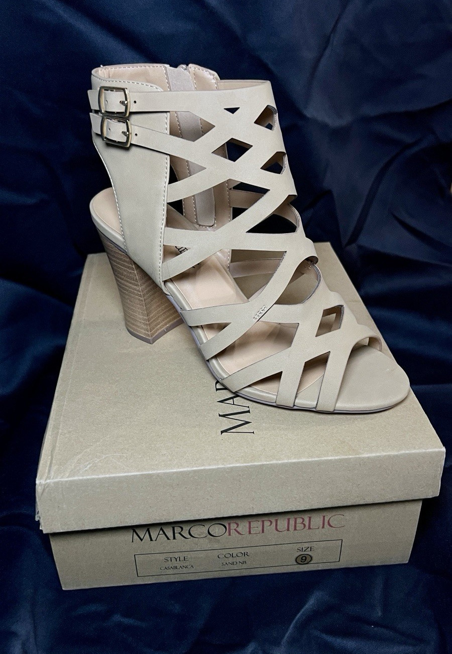 Marco Republic Women’s Leather Strappy Ankle Strap Buckle Sand Sandals Sz 9