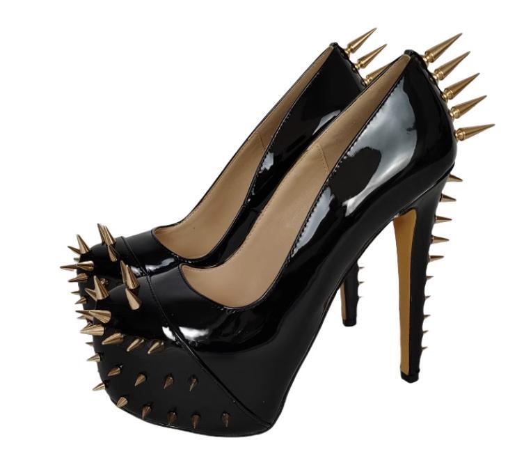 16CM Spike Riveted High Stiletto Heel Sexy Womens Platform Slip on Pumps Party
