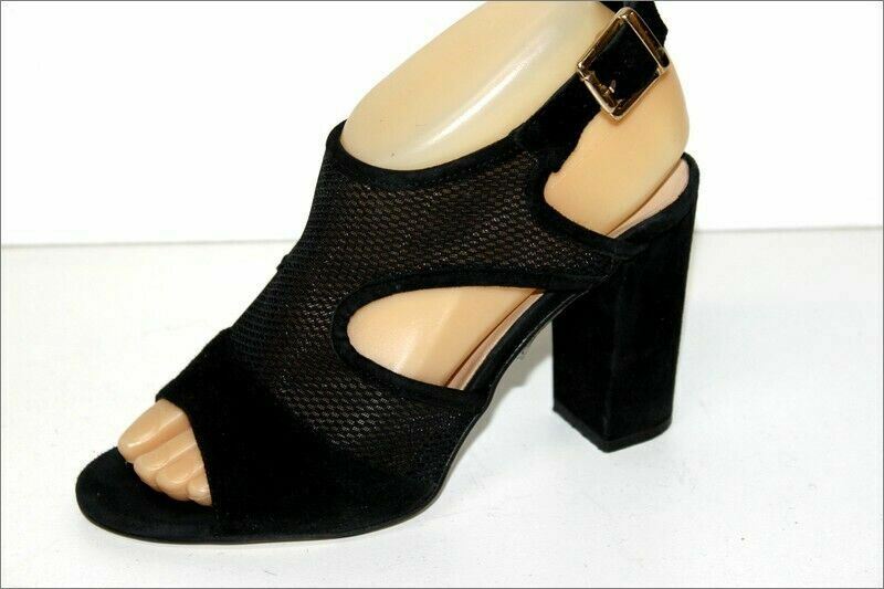 MINELLI open pumps velvet and openwork textile black size 37 VGC