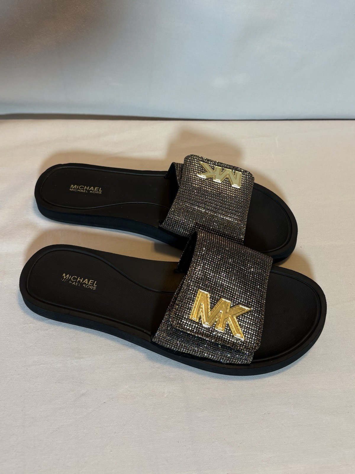 Michael Kors Sparkly Slides MK logo Size Womens 10 Shoe