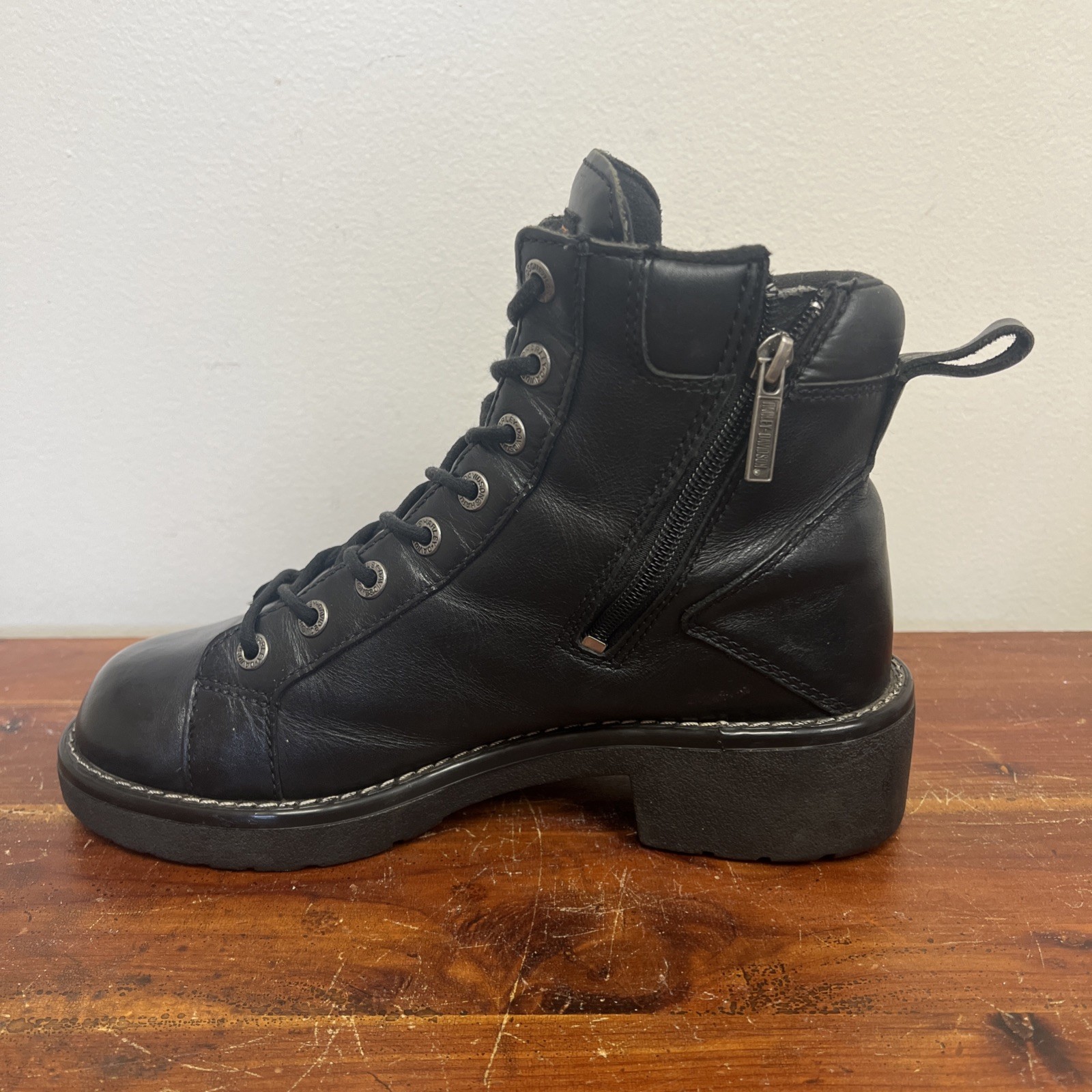 Vintage Harley-Davidson Motorcycle Boots Women’s 9 Leather Side Zip Distressed