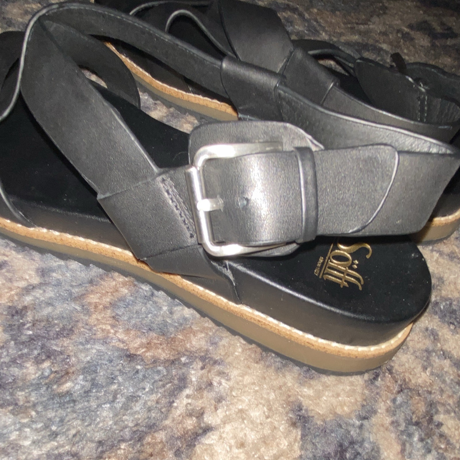 Sofft Women’s Black Leather Strappy Sandals Buckle Closure Ankle Strap 10M