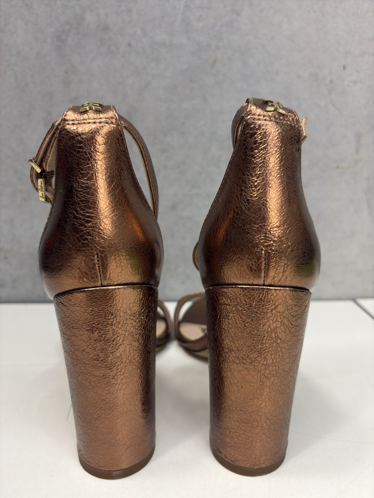 Sam Edelman Yaro Dk Apricot Metallic Leather Block Heel Sandals Womens 10