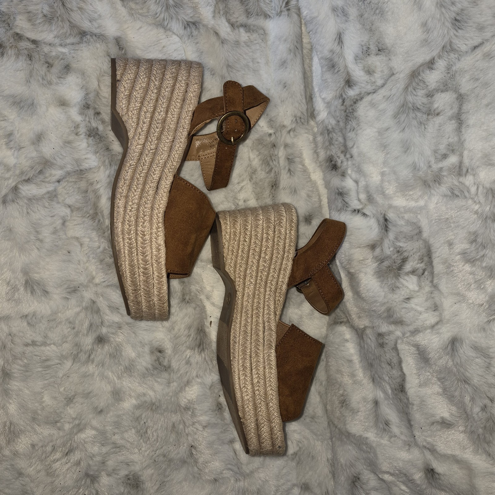 Seychelles Brown Suede Wedge Espadrille Sandals Ankle Strap Buckle US 7