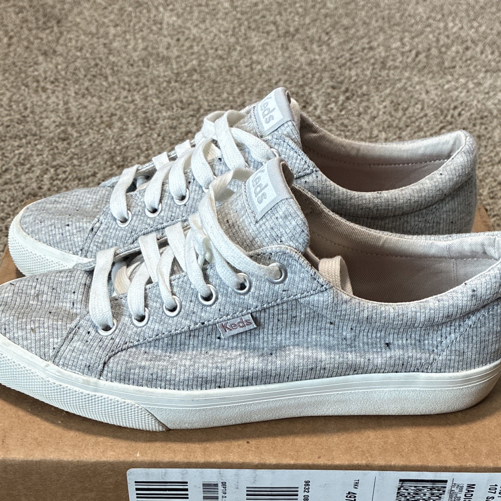 Keds Women’s Knit Low Top Lace-Up Sneakers Gray/White Rubber Sole WF65572