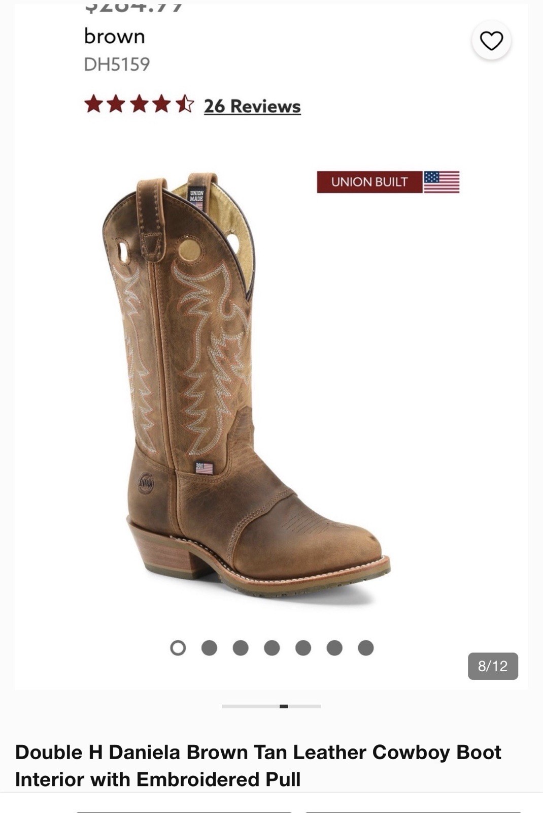 Double-H Boots Woman’s 8M Daniela Western Cowgirl Workwear Brown Leather DH5159