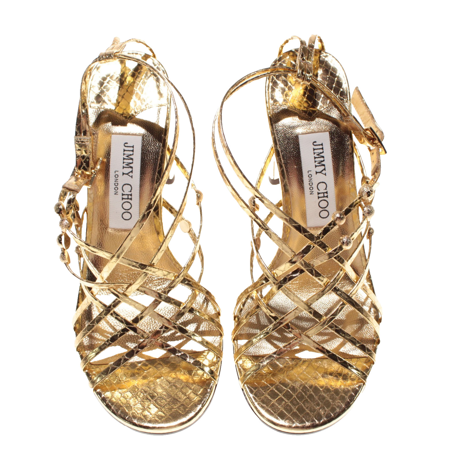 Jimmy Choo NWB Felice 95 Heeled Sandals Size 36.5 (US 6.5) in Gold Leather