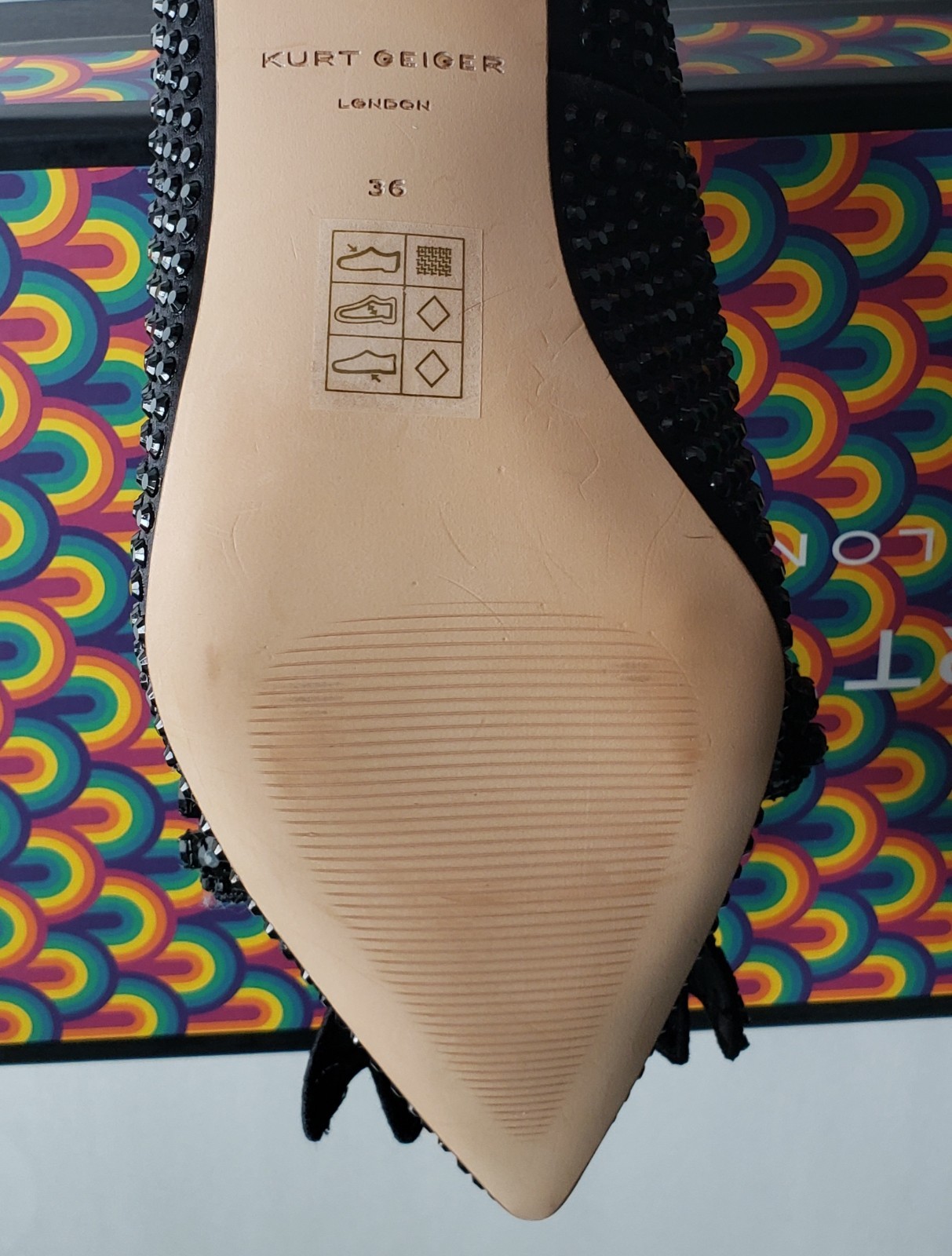 KURT GEIGER LONDON BELGRAVIA BLACK CRYSTAL RHINESTONE EAGLE BOW PUMPS US 6 NIB