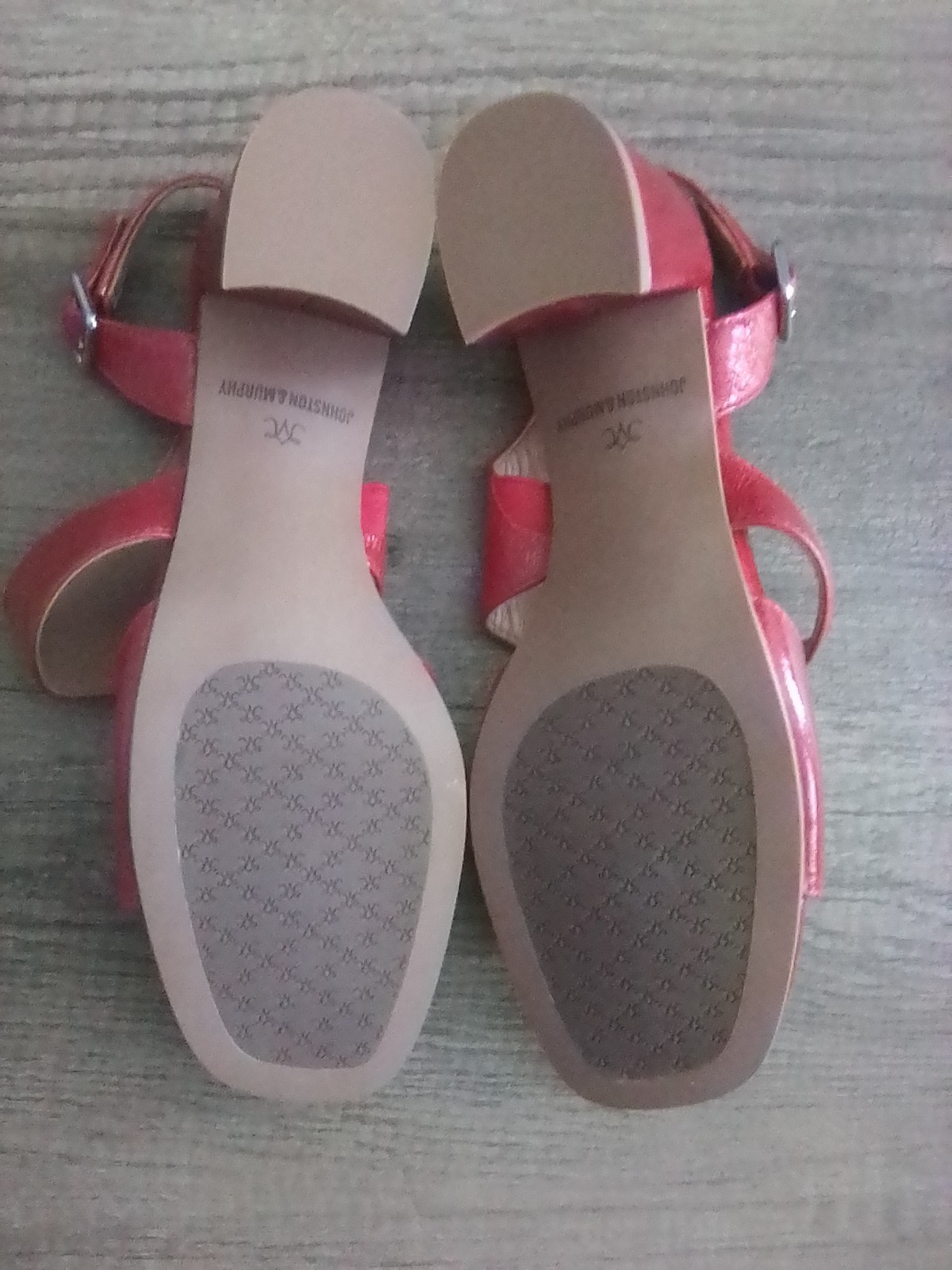 Johnston & Murphy Red Leather Strappy Sandals Open Toe Block Heel Size 8.5 M