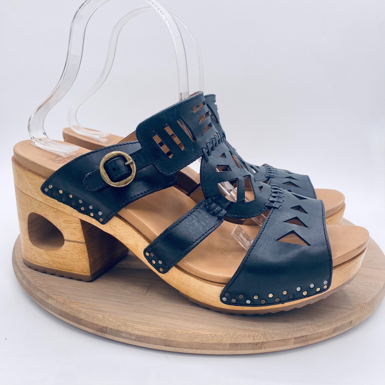 Dansko Wooden Clogs Womens 10 41 Black Leather Oralee Studded Heels