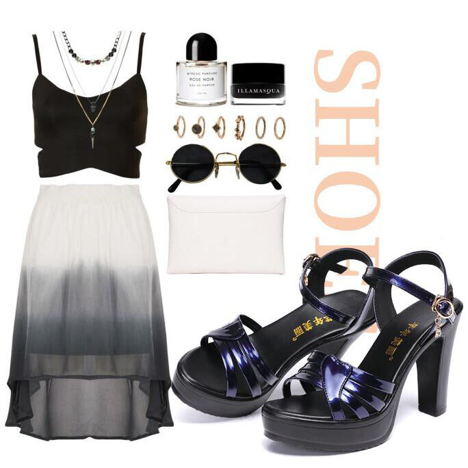 Women’s Ankle Strap Patent Leather Slingback Shoes Platform Block Heels Sandals